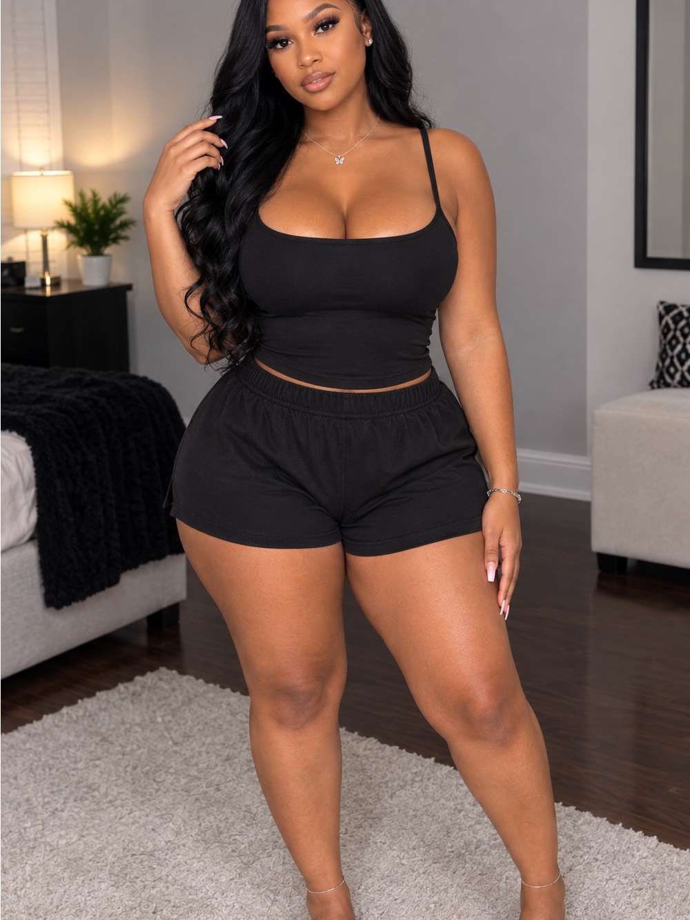 Black Women's Casual Elastic Waist Lounge Shorts